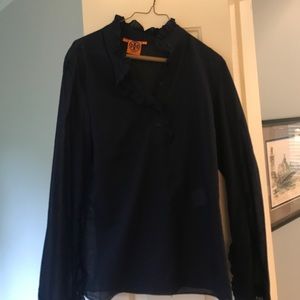 Tory Burch navy sheer blouse